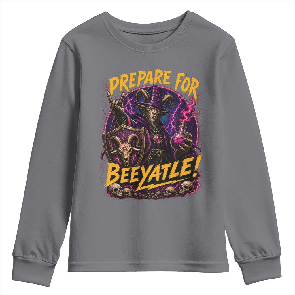Prepare For Beeyatle Youth Sweatshirt Funny Goat Wizard LitRPG Lover