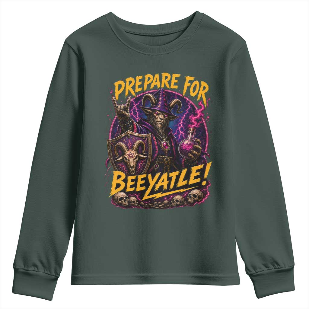 Prepare For Beeyatle Youth Sweatshirt Funny Goat Wizard LitRPG Lover