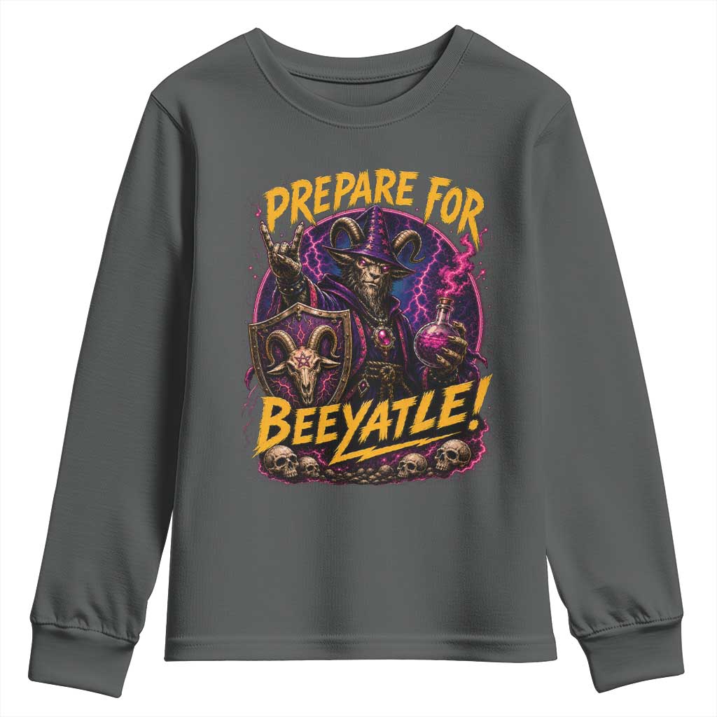 Prepare For Beeyatle Youth Sweatshirt Funny Goat Wizard LitRPG Lover