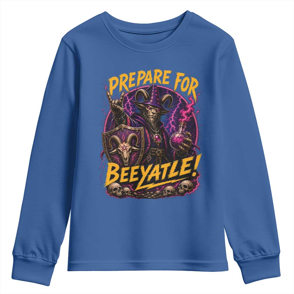 Prepare For Beeyatle Youth Sweatshirt Funny Goat Wizard LitRPG Lover