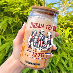 Dream Team of 1776 Funny Basketball 4th of July Founding Fathers Glass Can