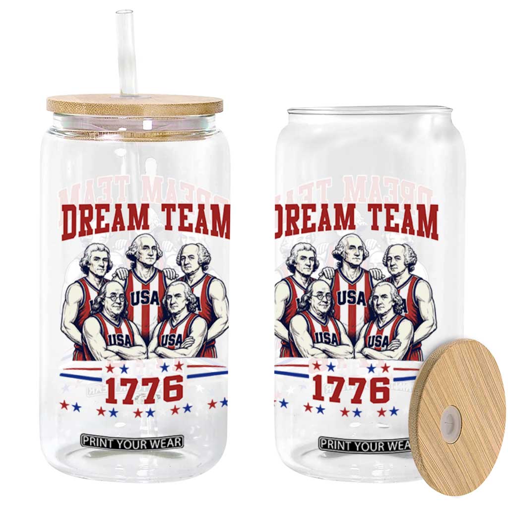 Dream Team of 1776 Funny Basketball 4th of July Founding Fathers Glass Can