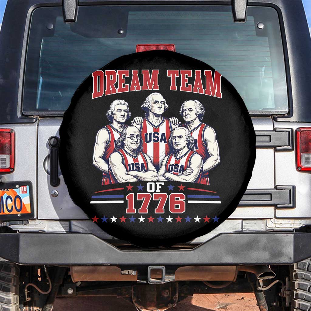 Dream Team of 1776 Funny Basketball 4th of July Founding Fathers Spare Tire Cover TS11 No hole Black Print Your Wear