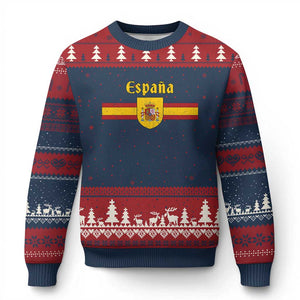 Espana Escudo Retro Spain Coat of Arms and Flag Español Ugly Christmas Sweater TS11 Navy Red Print Your Wear