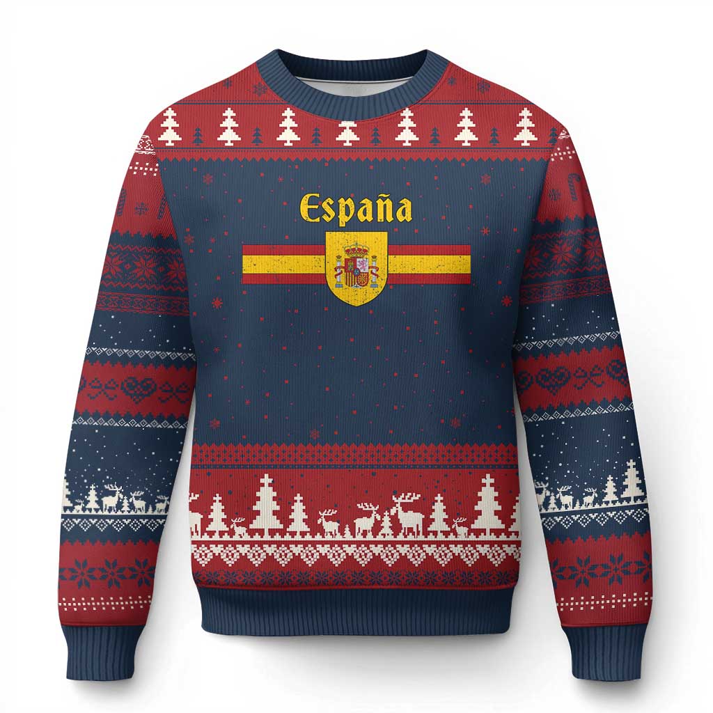 Espana Escudo Retro Spain Coat of Arms and Flag Español Ugly Christmas Sweater TS11 Navy Red Print Your Wear