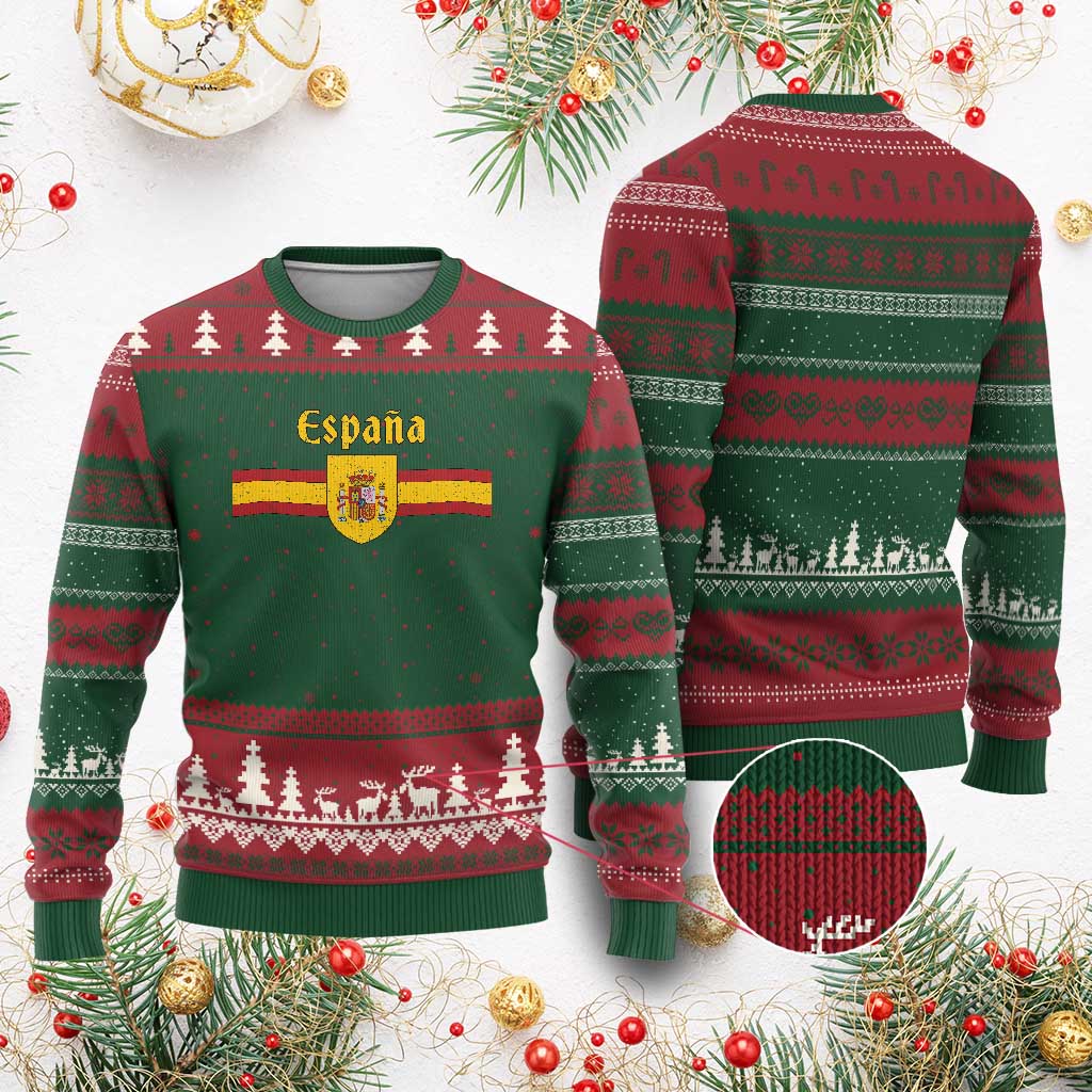 Espana Escudo Retro Spain Coat of Arms and Flag Español Ugly Christmas Sweater TS11 Print Your Wear