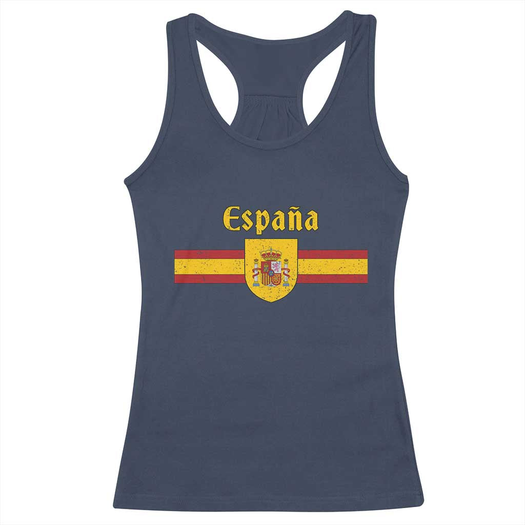 Espana Escudo Retro Spain Coat of Arms and Flag Español Racerback Tank Top TS11 Navy Print Your Wear