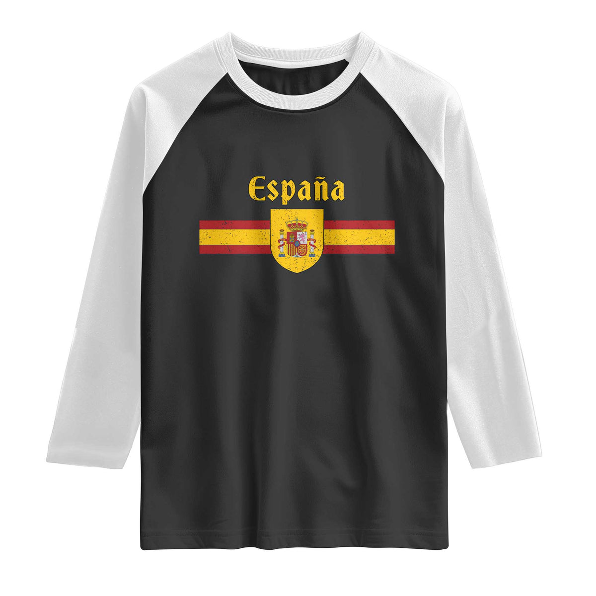 Espana Escudo Retro Spain Coat of Arms and Flag Español Raglan Shirt TS11 Black White Print Your Wear