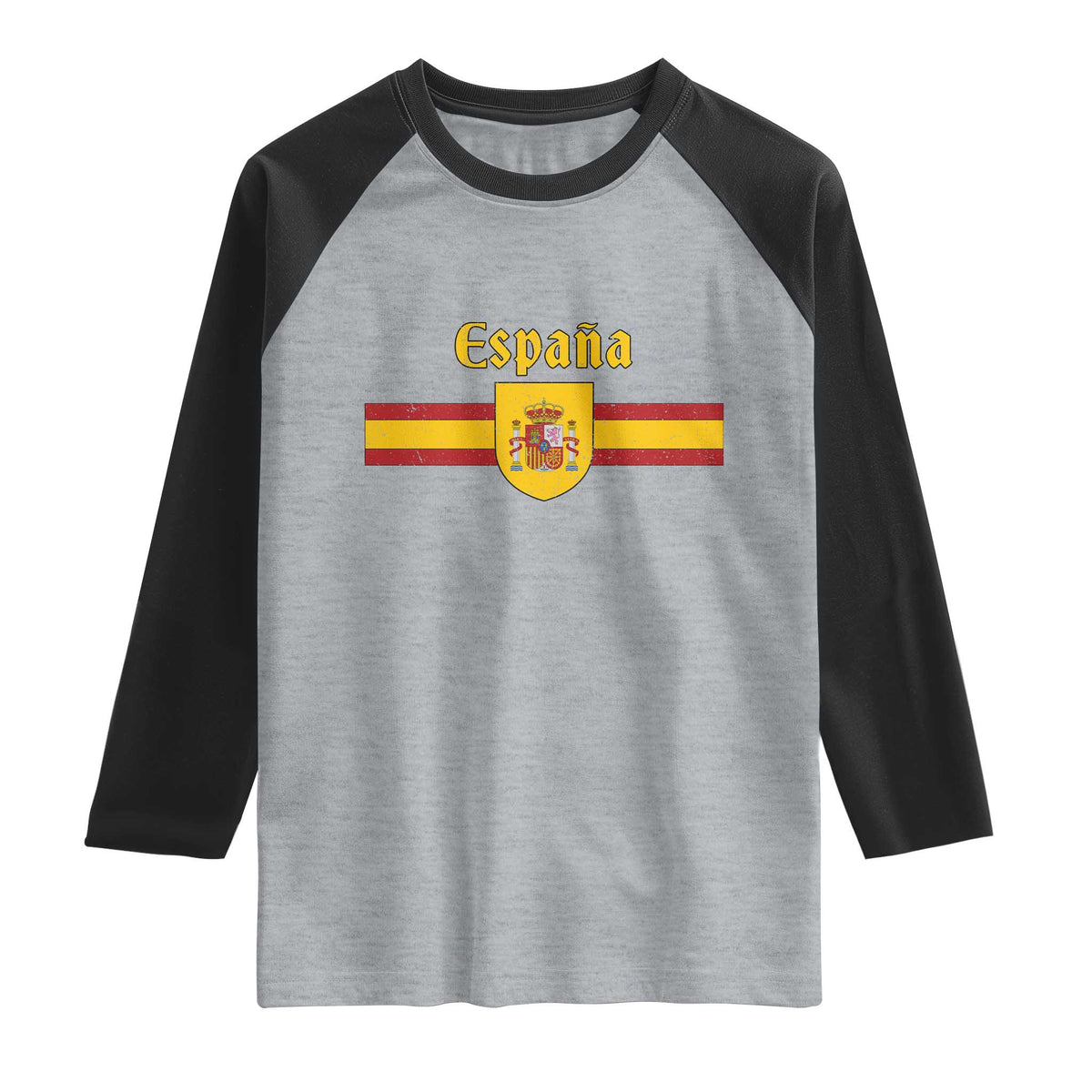 Espana Escudo Retro Spain Coat of Arms and Flag Español Raglan Shirt TS11 Heather Gray Black Print Your Wear