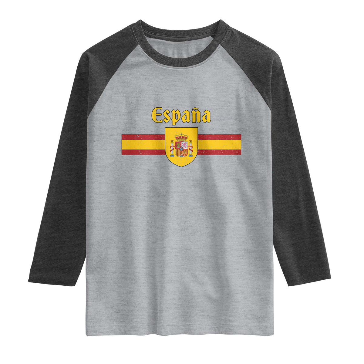 Espana Escudo Retro Spain Coat of Arms and Flag Español Raglan Shirt TS11 Heather Gray Heather Charcoal Print Your Wear