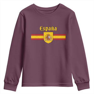 Espana Escudo Retro Spain Coat of Arms and Flag Español Youth Sweatshirt TS11 Maroon Print Your Wear