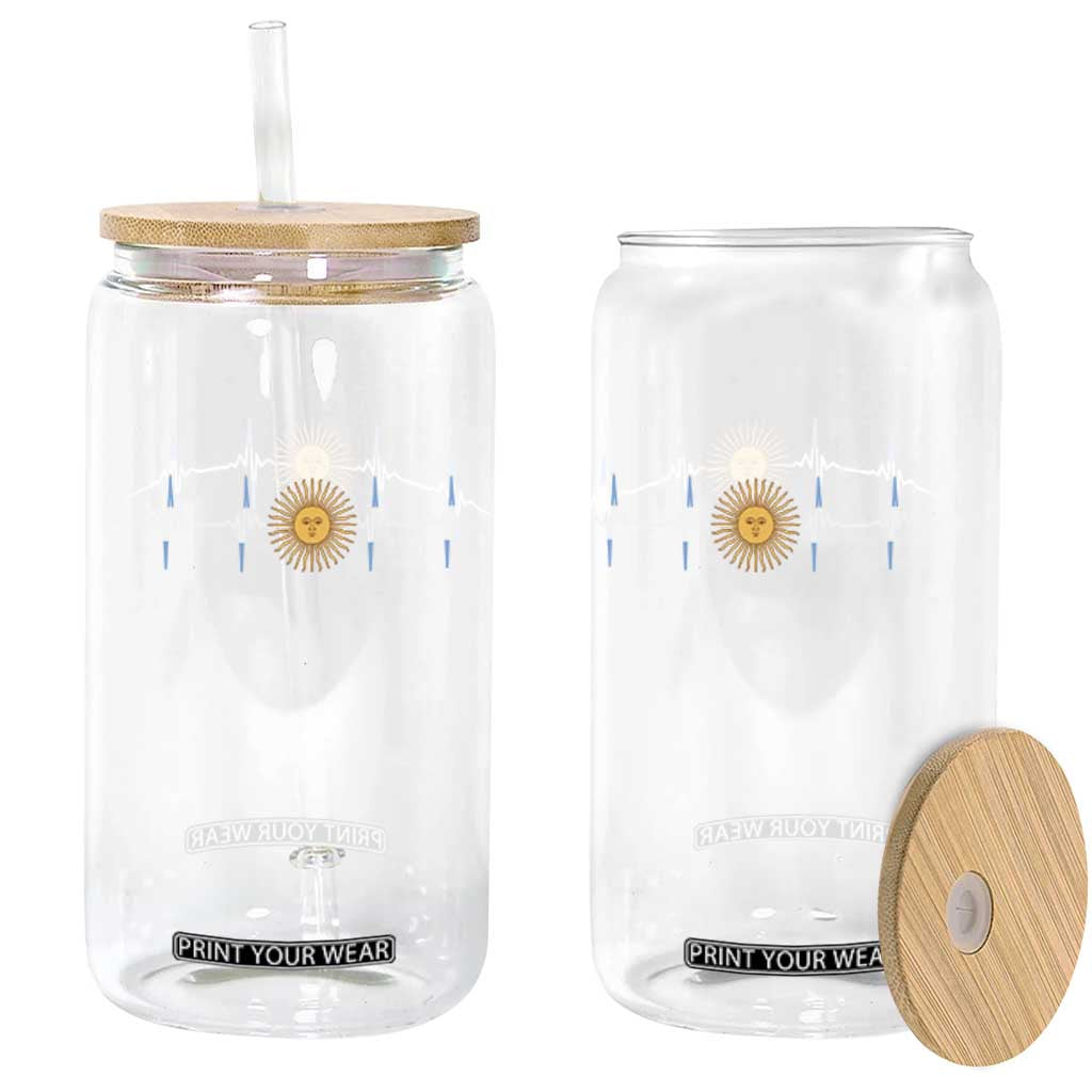 Argentina Sun of May Heartbeat ECG Pulse Argentine Pride Glass Can