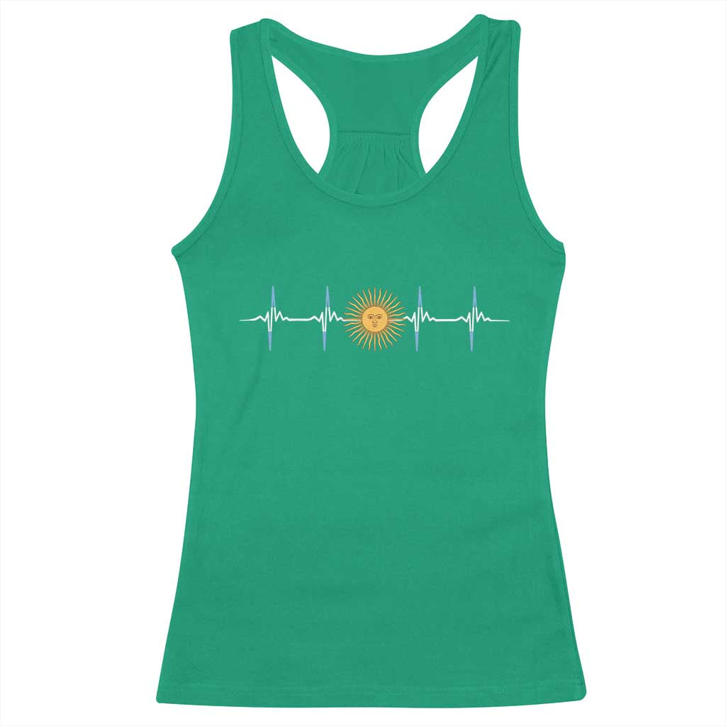 Argentina Sun of May Heartbeat ECG Pulse Argentine Pride Racerback Tank Top