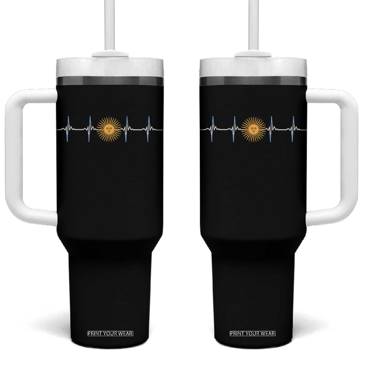 Argentina Sun of May Heartbeat ECG Pulse Argentine Pride Tumbler With Handle