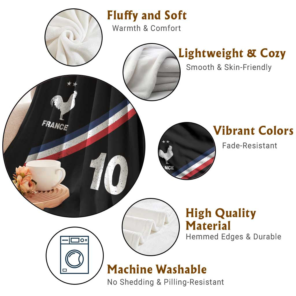 France Football Coq Throw Blanket French Flag Stripes Number 10 Athletic Soccer National Pride