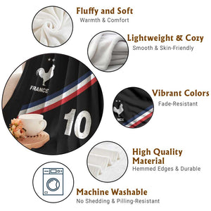 France Football Coq Throw Blanket French Flag Stripes Number 10 Athletic Soccer National Pride