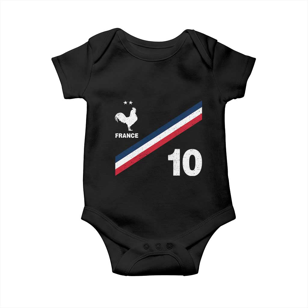 France Football Coq Baby Onesie French Flag Stripes Number 10 Athletic Soccer National Pride