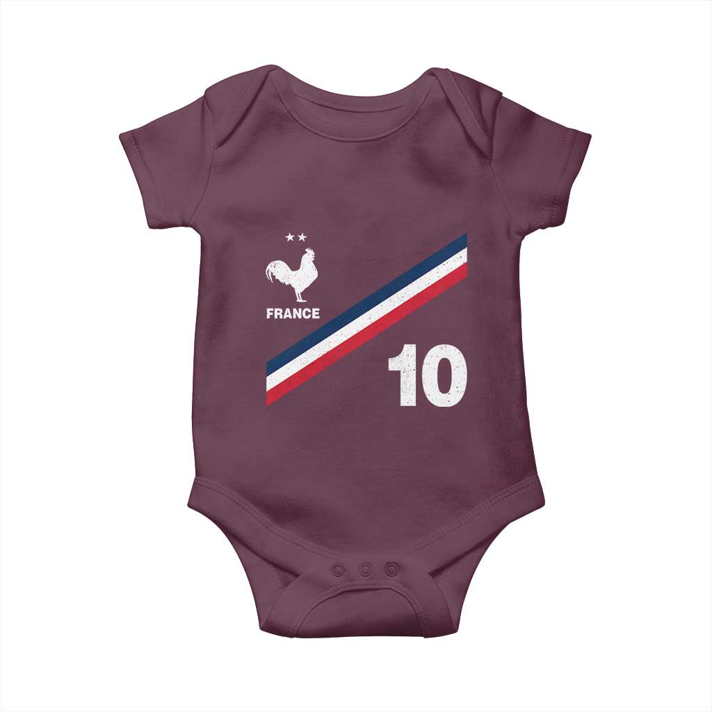 France Football Coq Baby Onesie French Flag Stripes Number 10 Athletic Soccer National Pride