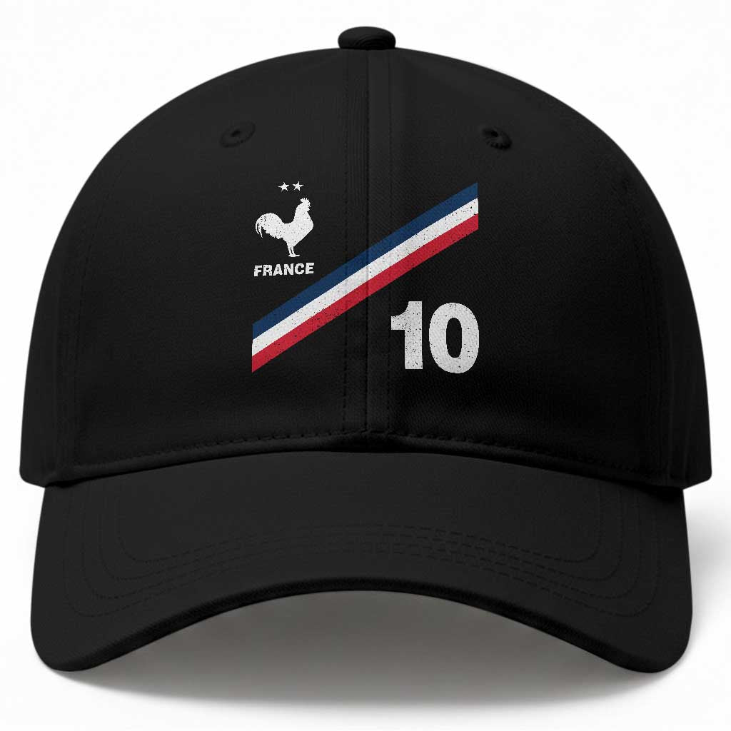 France Football Coq Baseball Cap French Flag Stripes Number 10 Athletic Soccer National Pride