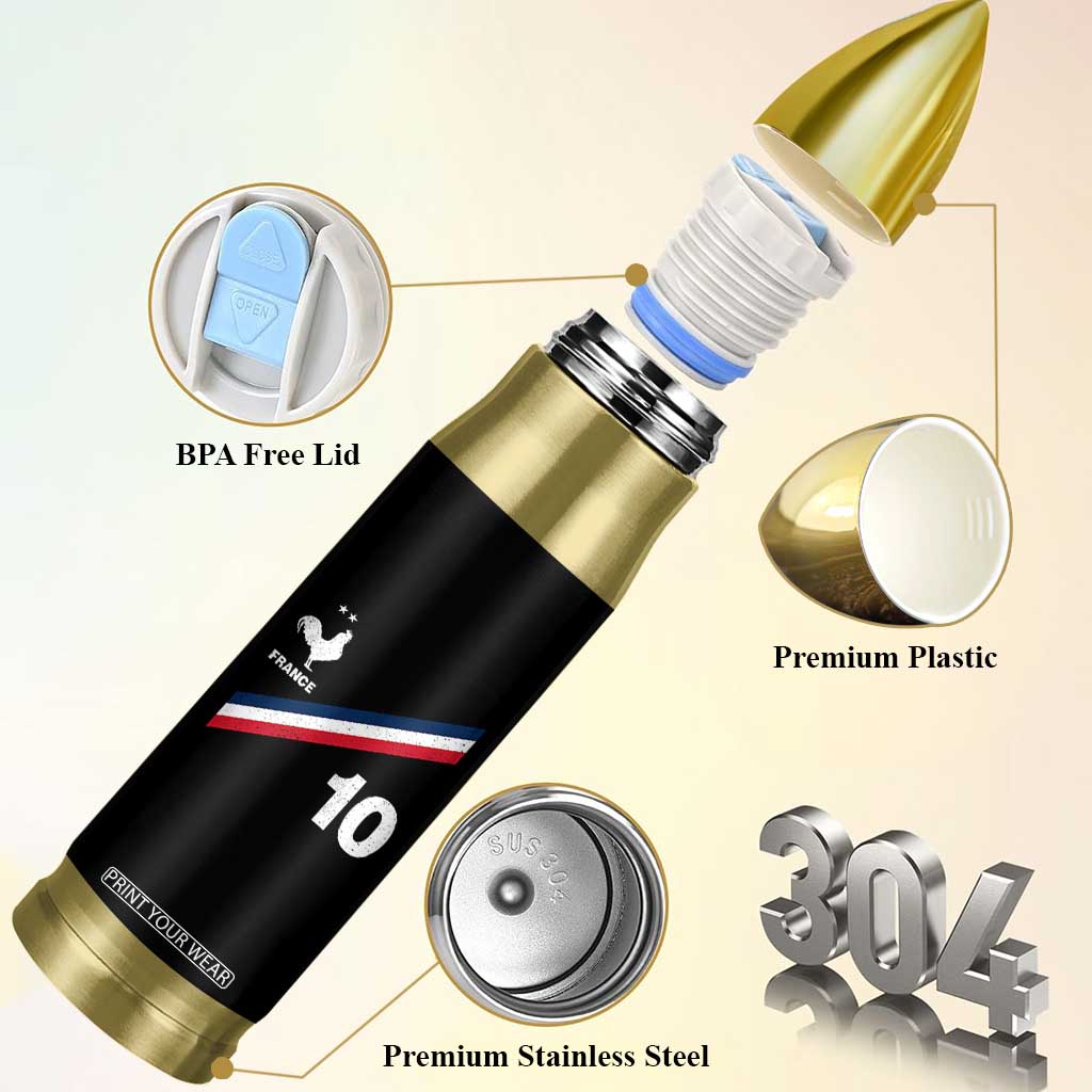 France Football Coq Bullet Tumbler French Flag Stripes Number 10 Athletic Soccer National Pride