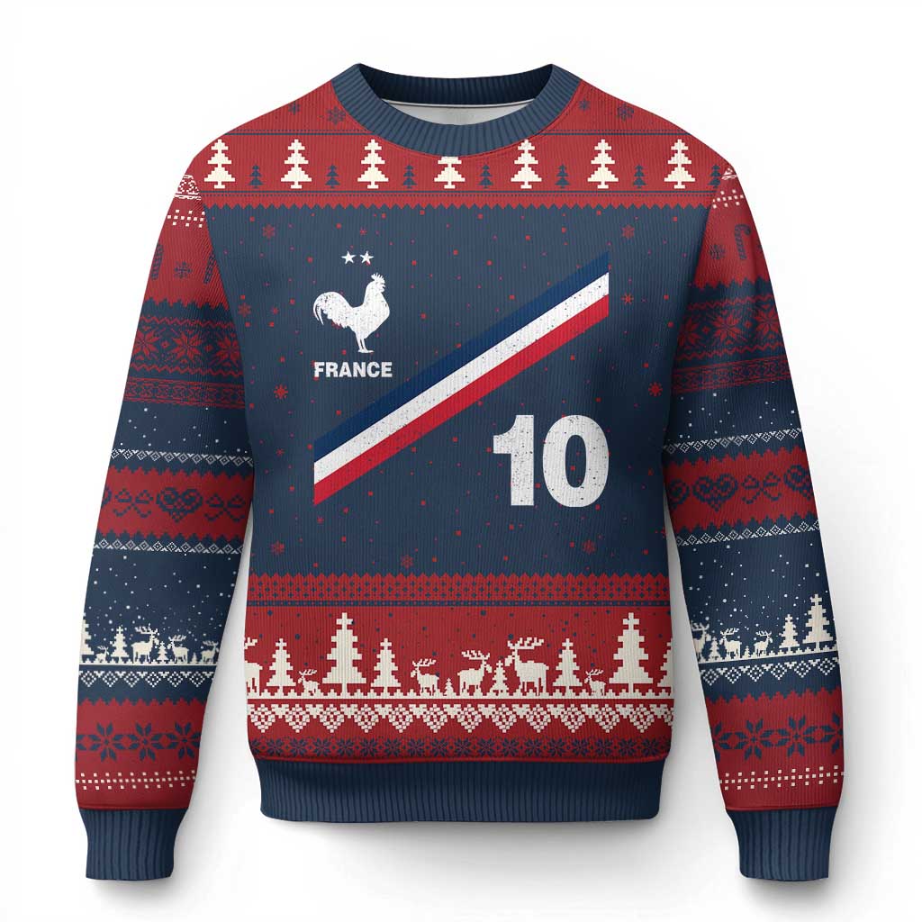 France Football Coq Ugly Christmas Sweater French Flag Stripes Number 10 Athletic Soccer National Pride TS11 Navy Red Print Your Wear