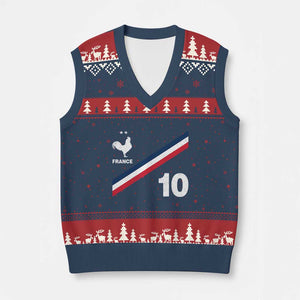 France Football Coq V-Neck Knit Sweater Vest French Flag Stripes Number 10 Athletic Soccer National Pride