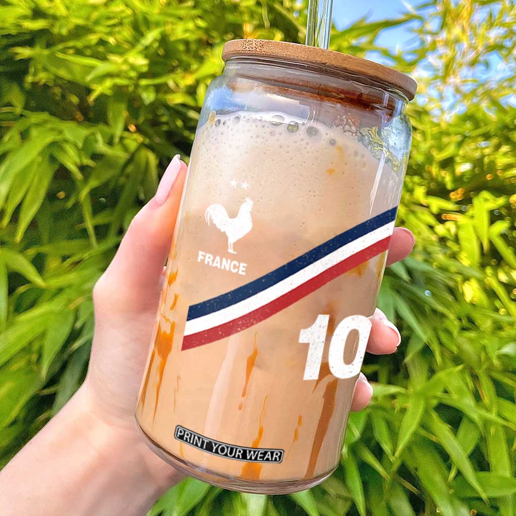 France Football Coq Glass Can French Flag Stripes Number 10 Athletic Soccer National Pride
