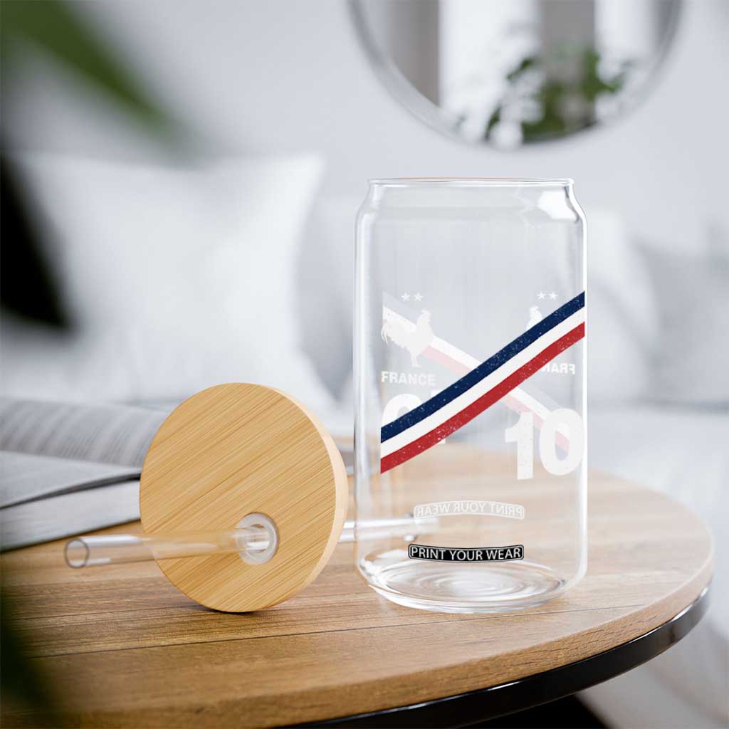 France Football Coq Glass Can French Flag Stripes Number 10 Athletic Soccer National Pride