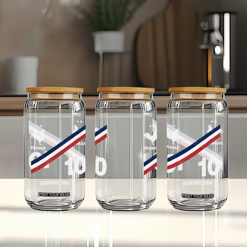 France Football Coq Glass Can French Flag Stripes Number 10 Athletic Soccer National Pride