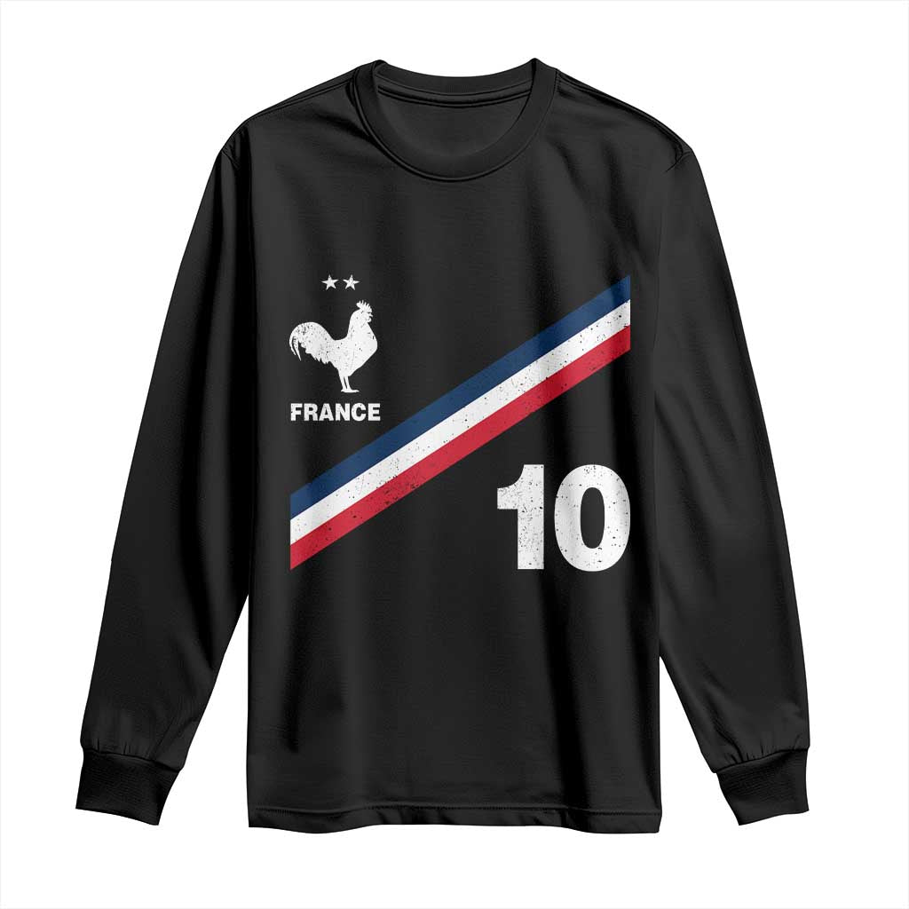 France Football Coq Long Sleeve Shirt French Flag Stripes Number 10 Athletic Soccer National Pride