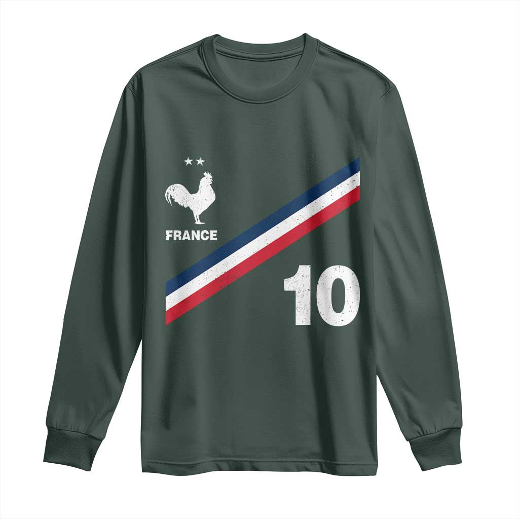France Football Coq Long Sleeve Shirt French Flag Stripes Number 10 Athletic Soccer National Pride