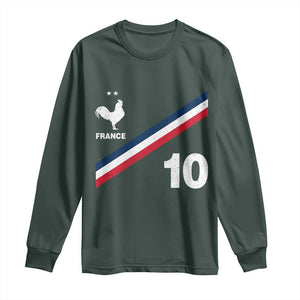France Football Coq Long Sleeve Shirt French Flag Stripes Number 10 Athletic Soccer National Pride