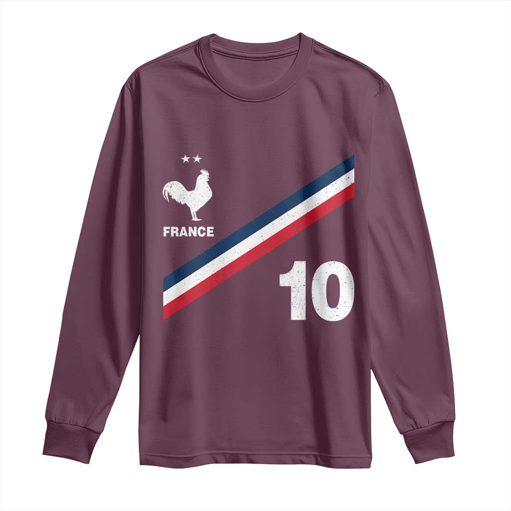 France Football Coq Long Sleeve Shirt French Flag Stripes Number 10 Athletic Soccer National Pride