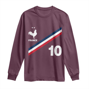 France Football Coq Long Sleeve Shirt French Flag Stripes Number 10 Athletic Soccer National Pride
