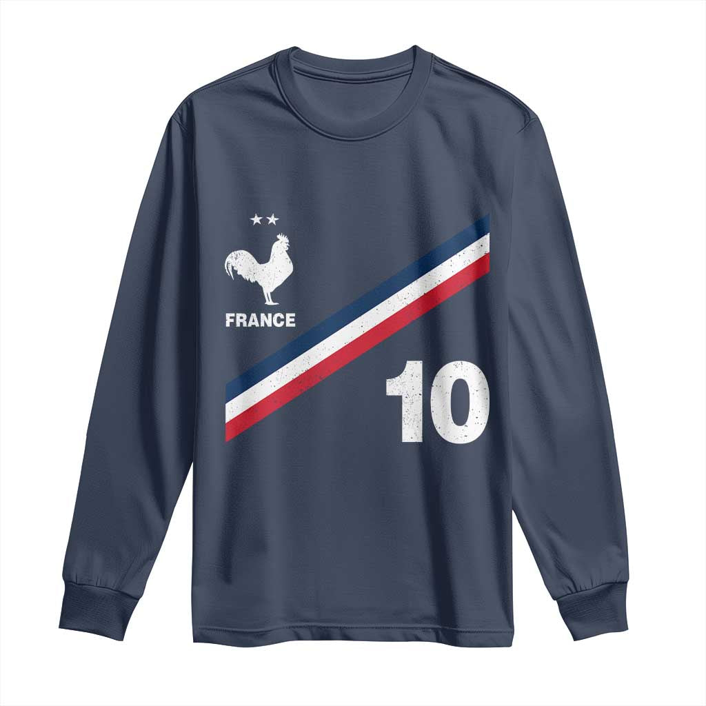 France Football Coq Long Sleeve Shirt French Flag Stripes Number 10 Athletic Soccer National Pride