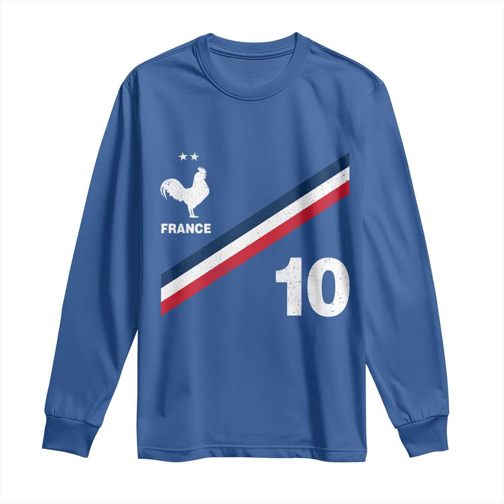 France Football Coq Long Sleeve Shirt French Flag Stripes Number 10 Athletic Soccer National Pride