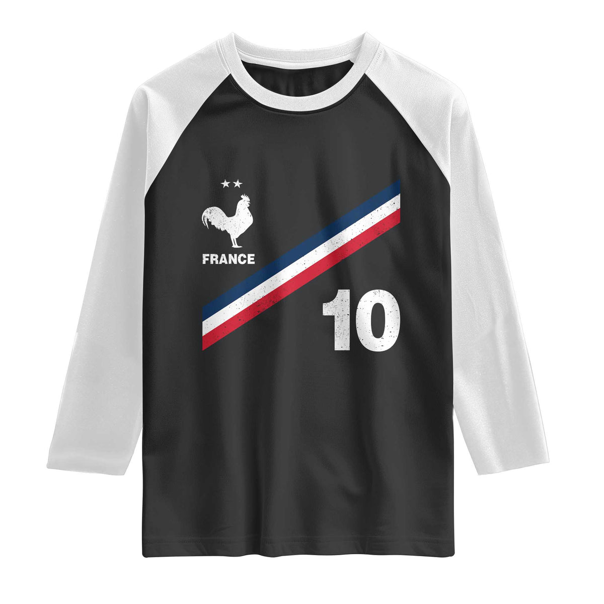 France Football Coq Raglan Shirt French Flag Stripes Number 10 Athletic Soccer National Pride