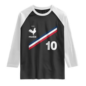 France Football Coq Raglan Shirt French Flag Stripes Number 10 Athletic Soccer National Pride