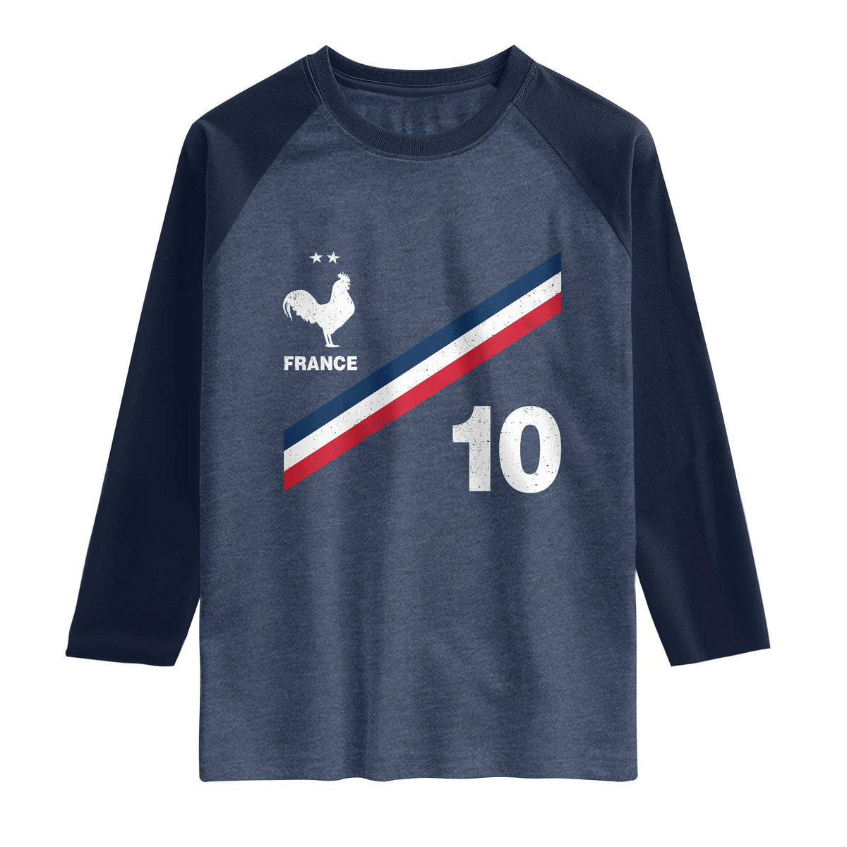 France Football Coq Raglan Shirt French Flag Stripes Number 10 Athletic Soccer National Pride