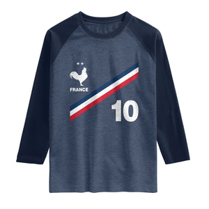 France Football Coq Raglan Shirt French Flag Stripes Number 10 Athletic Soccer National Pride
