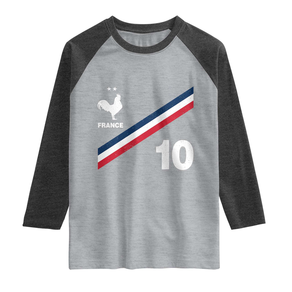 France Football Coq Raglan Shirt French Flag Stripes Number 10 Athletic Soccer National Pride
