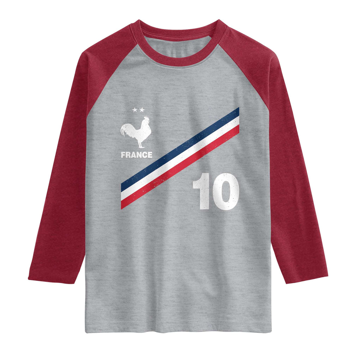 France Football Coq Raglan Shirt French Flag Stripes Number 10 Athletic Soccer National Pride