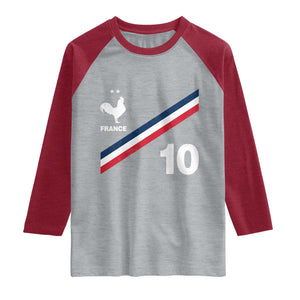 France Football Coq Raglan Shirt French Flag Stripes Number 10 Athletic Soccer National Pride