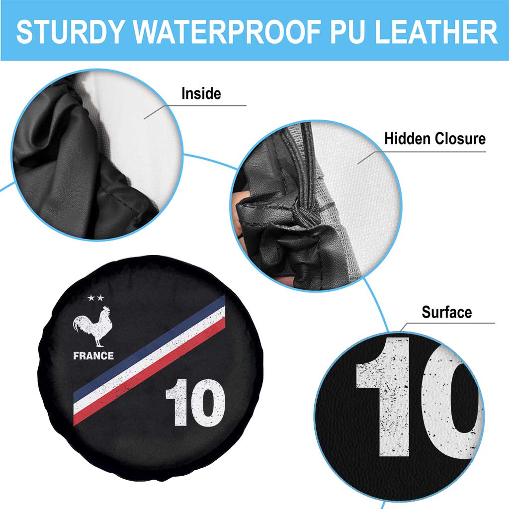 France Football Coq Spare Tire Cover French Flag Stripes Number 10 Athletic Soccer National Pride