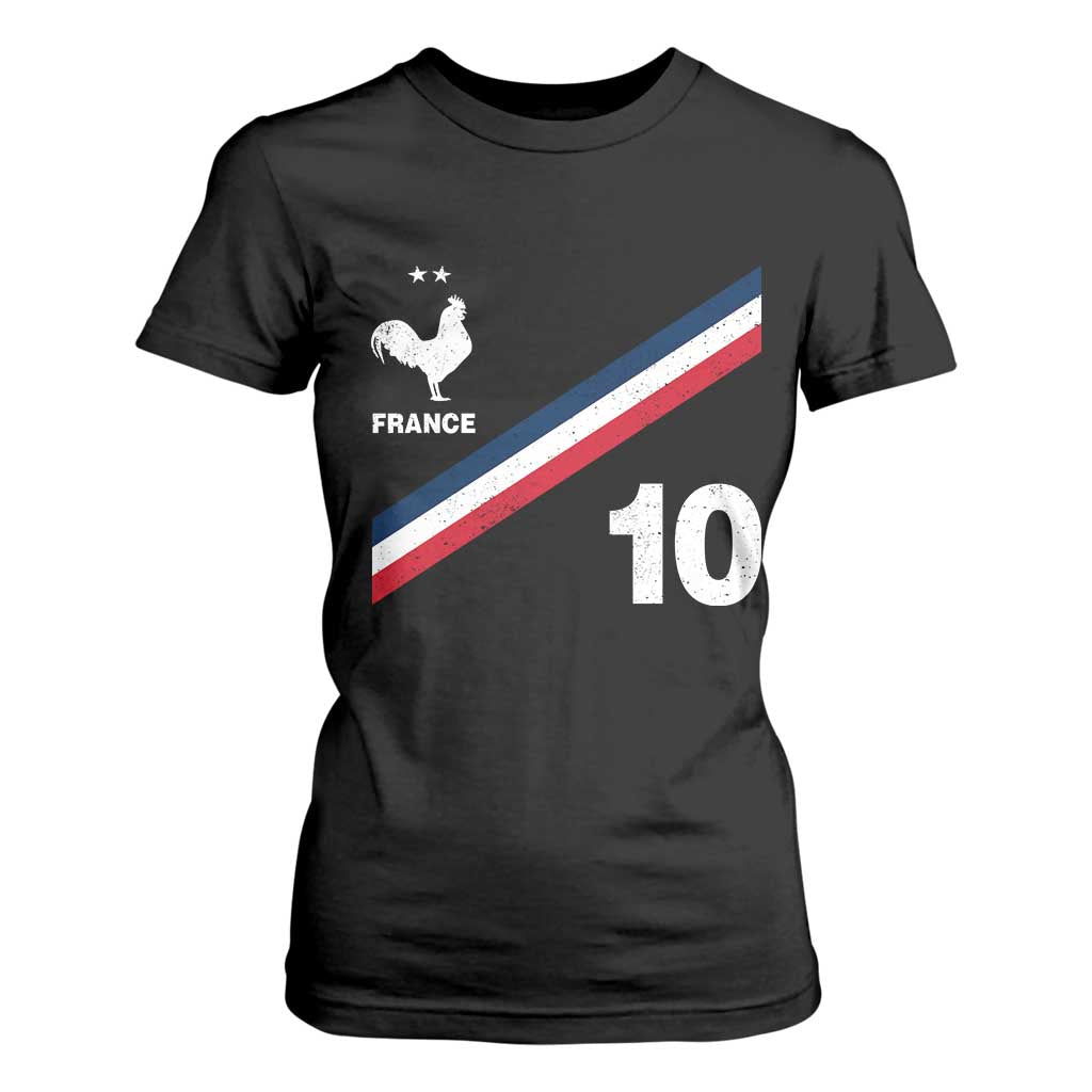 France Football Coq T Shirt For Women French Flag Stripes Number 10 Athletic Soccer National Pride