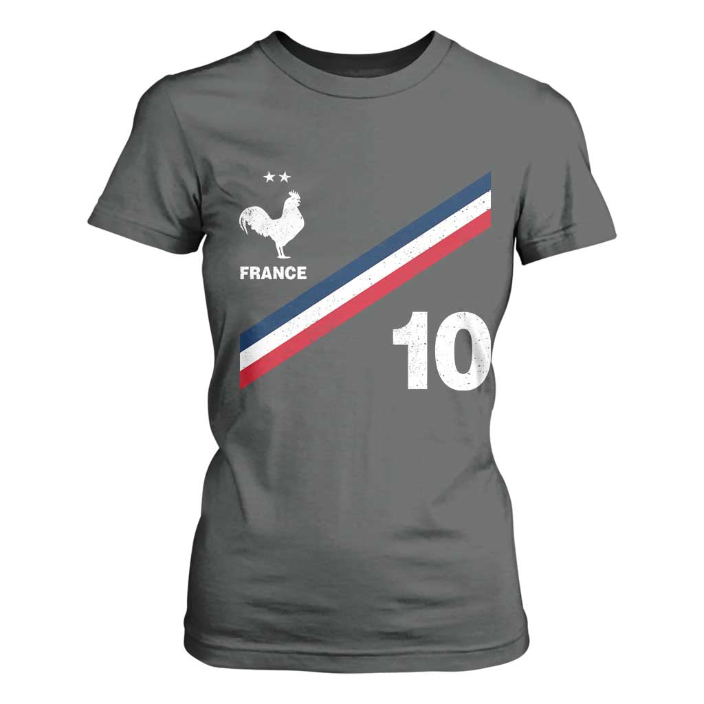 France Football Coq T Shirt For Women French Flag Stripes Number 10 Athletic Soccer National Pride
