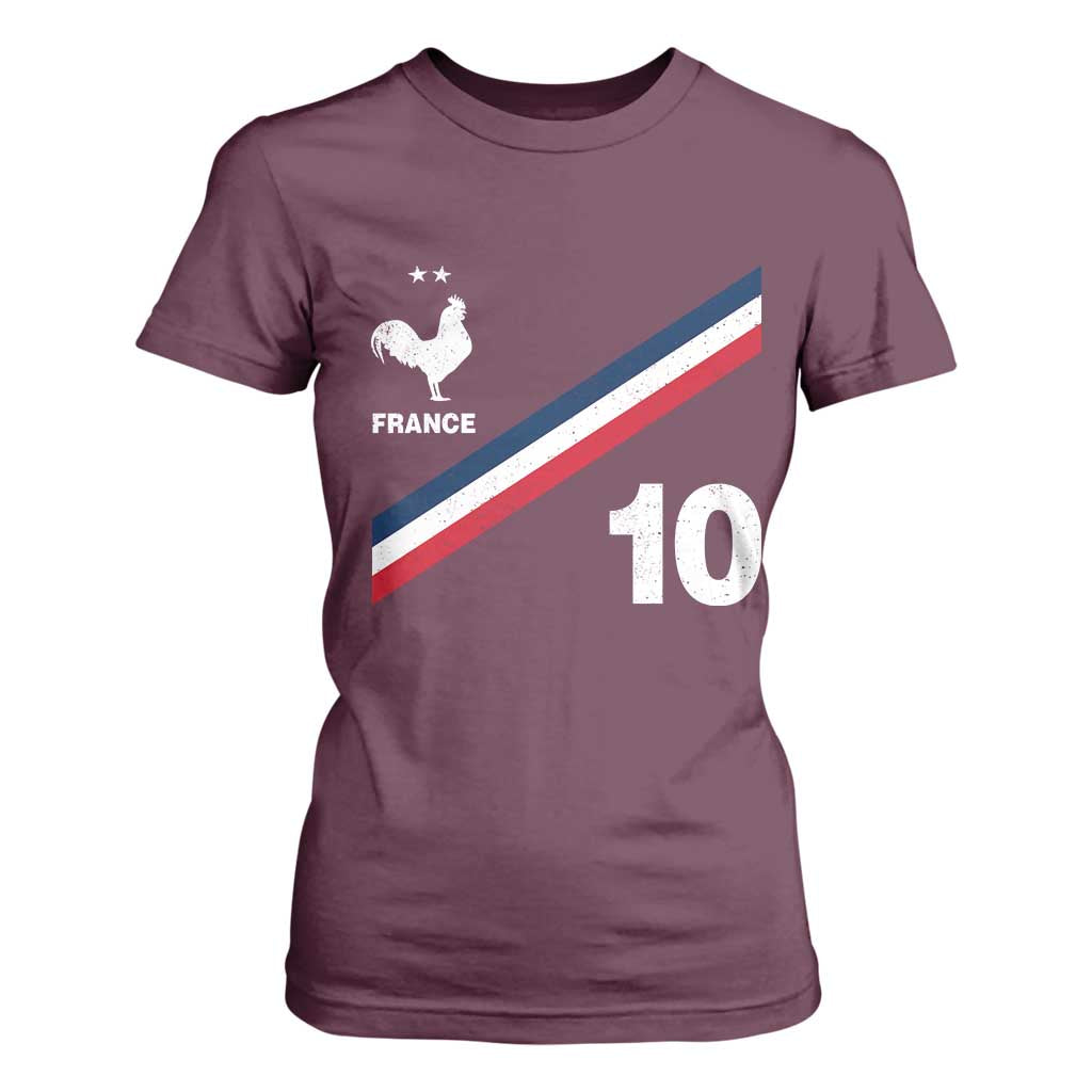 France Football Coq T Shirt For Women French Flag Stripes Number 10 Athletic Soccer National Pride