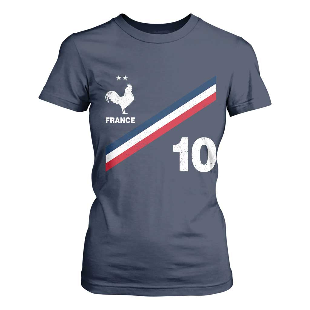 France Football Coq T Shirt For Women French Flag Stripes Number 10 Athletic Soccer National Pride