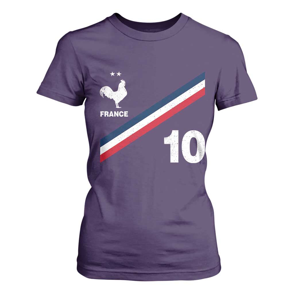 France Football Coq T Shirt For Women French Flag Stripes Number 10 Athletic Soccer National Pride