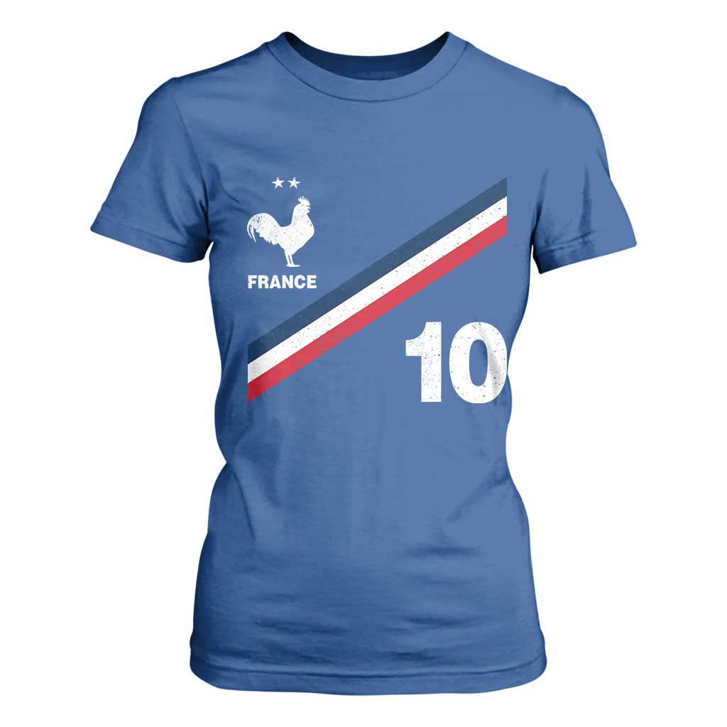 France Football Coq T Shirt For Women French Flag Stripes Number 10 Athletic Soccer National Pride